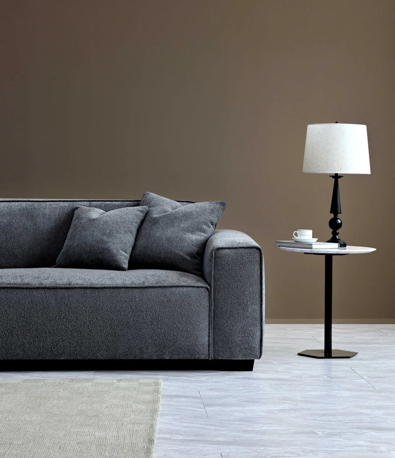 Aluxo Crawford Charcoal Grey Boucle Sofa with Chaise Footstool | 4 Seater